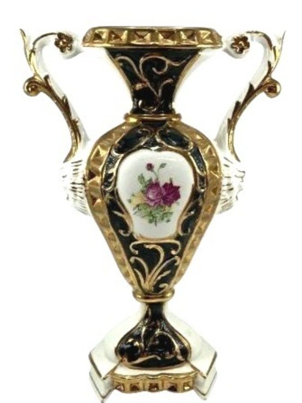 Vintage‎ Porcelain Trophy Vase With Gold Detailing & Floral Design